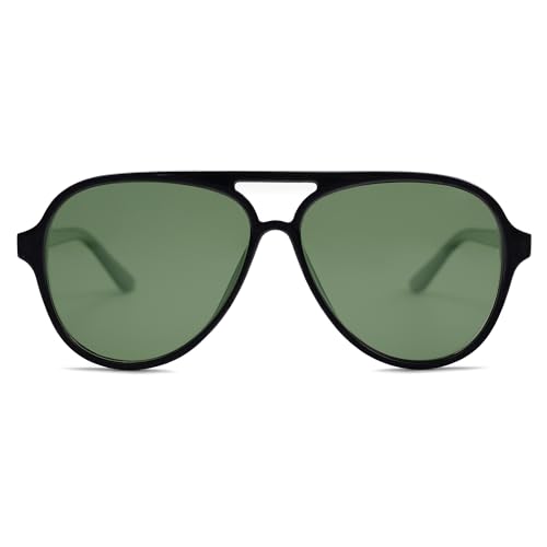 SOJOS Classic Polarized Aviator Sunglasses for Women Men Retro Trendy Aviators Shades SJ2201 Shiny BlackDark Green - Image 3