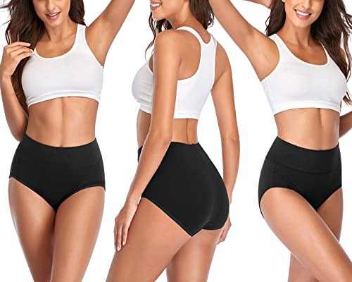 Annenmy Women's High Waist Cotton Underwear Sold Color Comfortable Briefs Panties (Medium, Black, 5-pack) - Image 3