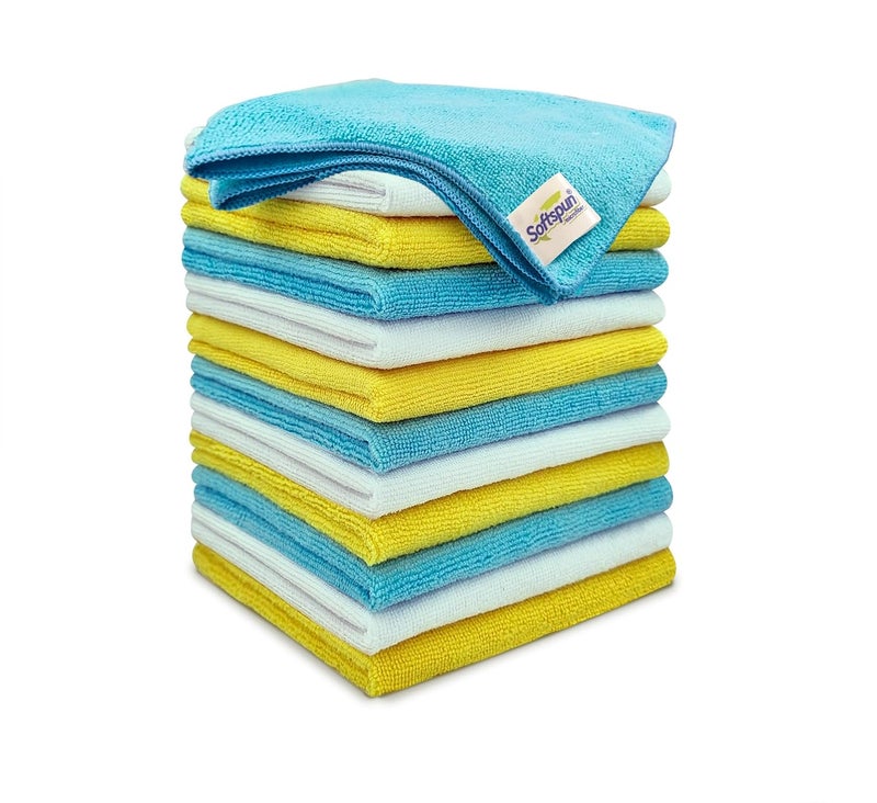 SOFTSPUN Microfiber Cleaning Cloths 12pcs 30x30cms 220 GSM MultiColour Highly Absorbent Lint and Streak Free Multi Purpose Wash Cloth for Kitchen Window Stainless Steel Silverware - Image 1
