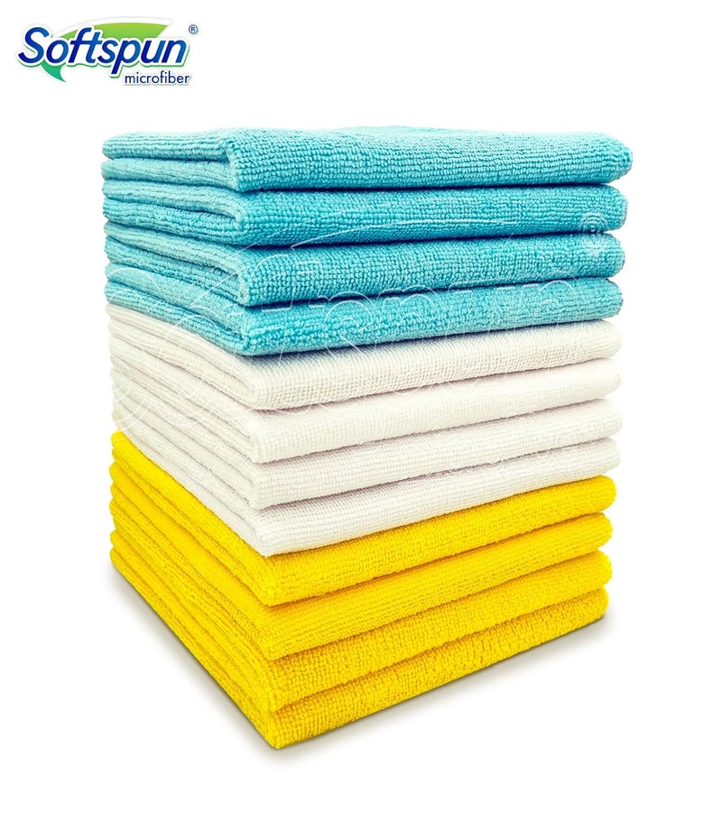 SOFTSPUN Microfiber Cleaning Cloths 12pcs 30x30cms 220 GSM MultiColour Highly Absorbent Lint and Streak Free Multi Purpose Wash Cloth for Kitchen Window Stainless Steel Silverware - Image 2
