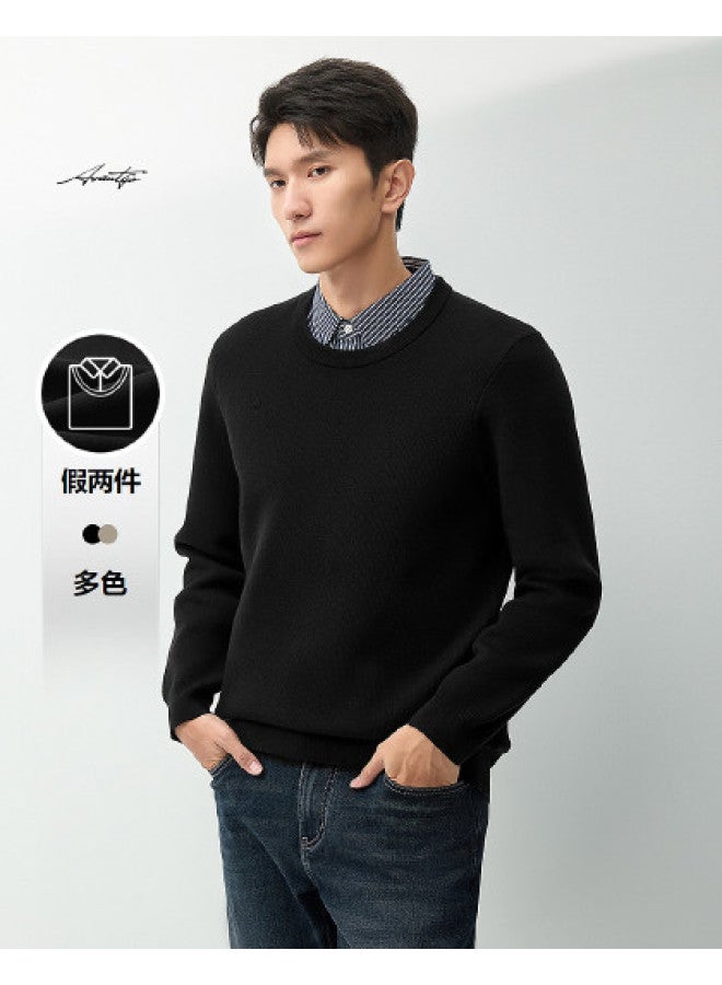 HLA Light Business Fashion Series】winter Double-collar Design Warm Casual Men's Knitted Sweater - Image 1