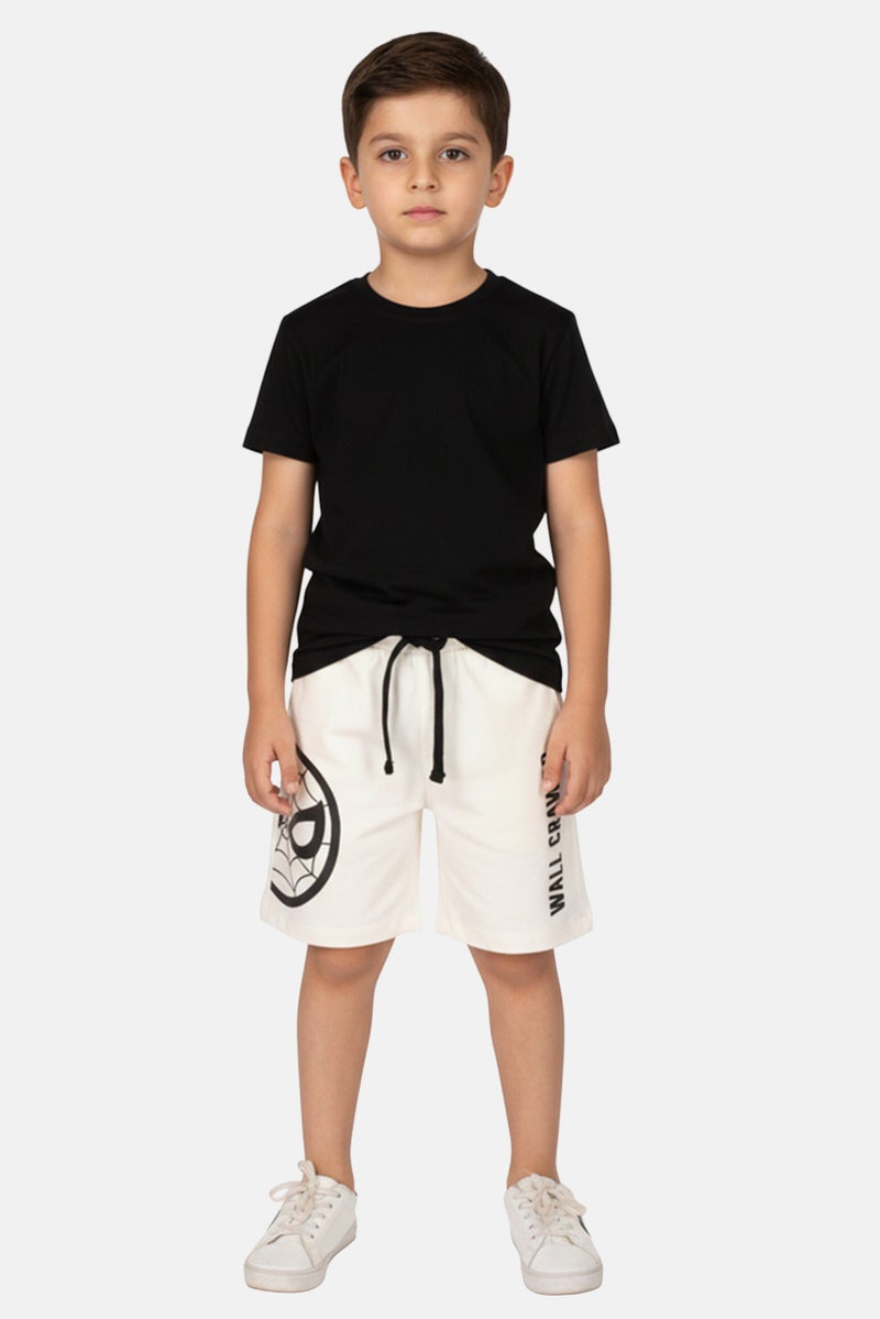 MARVEL شورتات أساسية مطبوعة للأولاد الصغار، أبيض فاتح - Image 1