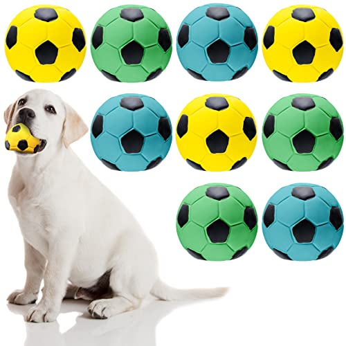 Sumind 9 Pcs Latex Squeaky Dog Toys 276 inch Soccer Ball Interactive Fetch Toys Soft Football Puppy Chew Balls for Small Medium and Large DogsYellow Blue Green - Image 1