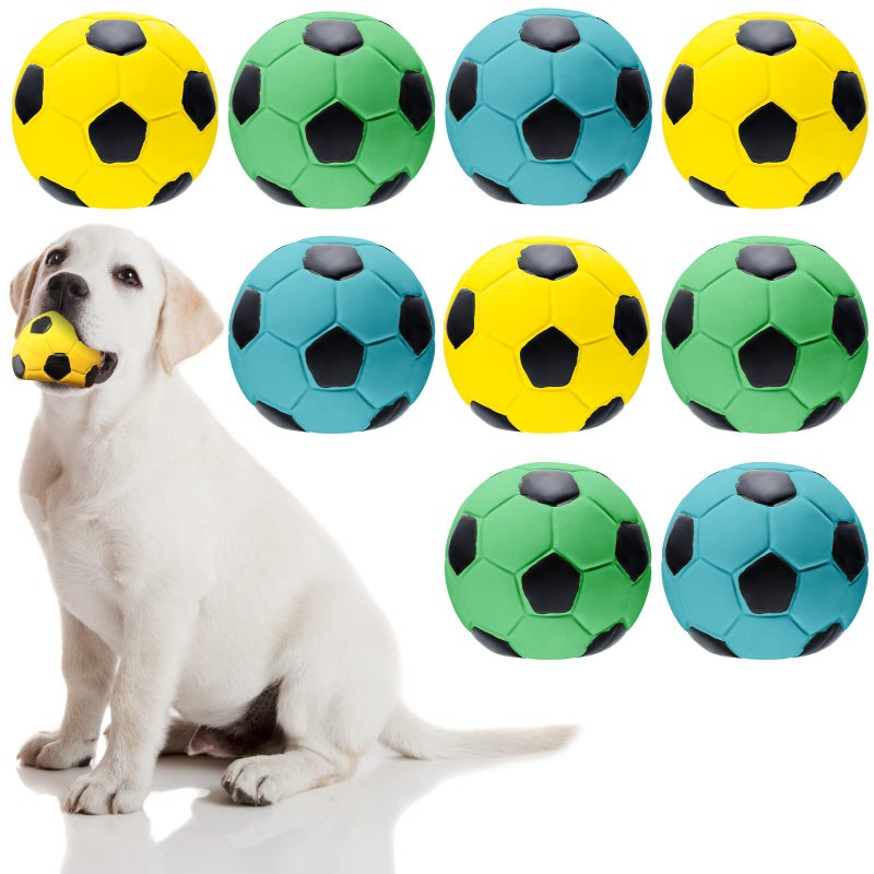 Sumind 9 Pcs Latex Squeaky Dog Toys 276 inch Soccer Ball Interactive Fetch Toys Soft Football Puppy Chew Balls for Small Medium and Large DogsYellow Blue Green - Image 2