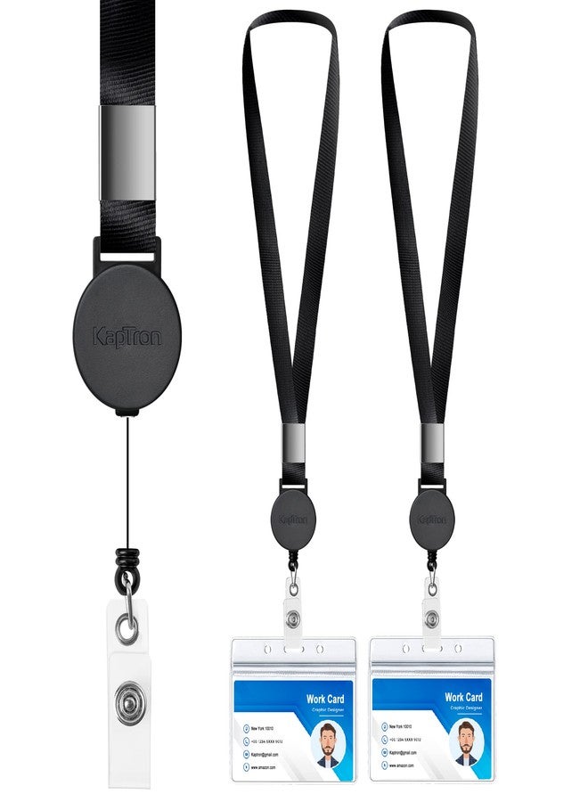 Kaptron Lanyard With ID Badge Holder (2 Pack) - 20 Inch Flat Polyester Lanyard With Retractable Badge Reel and Horizontal Name Badge Holder for Offices, School, Driver Licence - Image 1