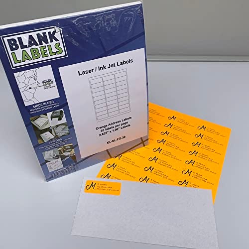 Blank Labels Fluorescent Orange Printable Mailing Labels/Qty 30 Labels Per Sheet / 2-5/8" x 1" (2.625 x 1) / Bright Adhesive Paper/Compatible with Inkjet and Laser Printer/Blank Labels - Image 2