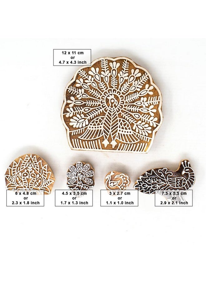 Hashcart Hashcart | Set of 5 | Wooden Indian Traditional Design Printing Stamps/Blocks for Printing Saree Border/Dresses/Craft Card Making/Scrapbook/Clay Pottery  - Image 4