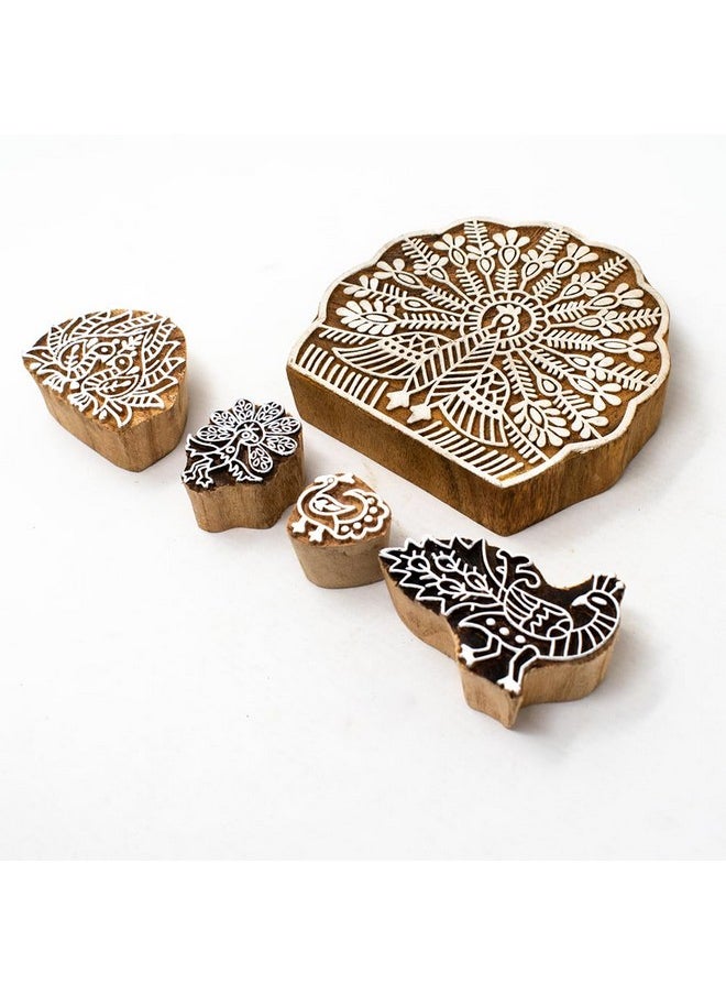 Hashcart Hashcart | Set of 5 | Wooden Indian Traditional Design Printing Stamps/Blocks for Printing Saree Border/Dresses/Craft Card Making/Scrapbook/Clay Pottery  - Image 1
