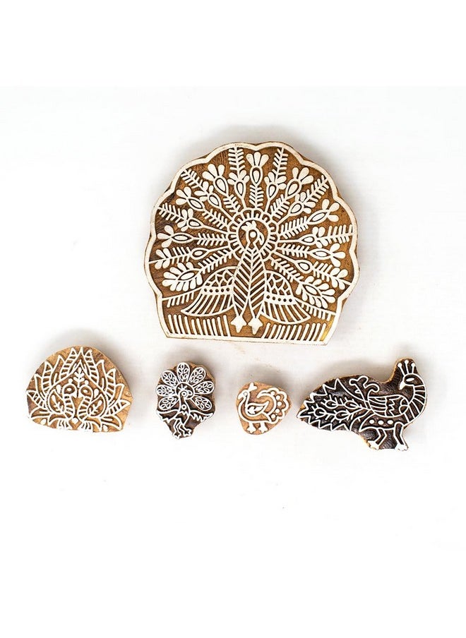 Hashcart Hashcart | Set of 5 | Wooden Indian Traditional Design Printing Stamps/Blocks for Printing Saree Border/Dresses/Craft Card Making/Scrapbook/Clay Pottery  - Image 2