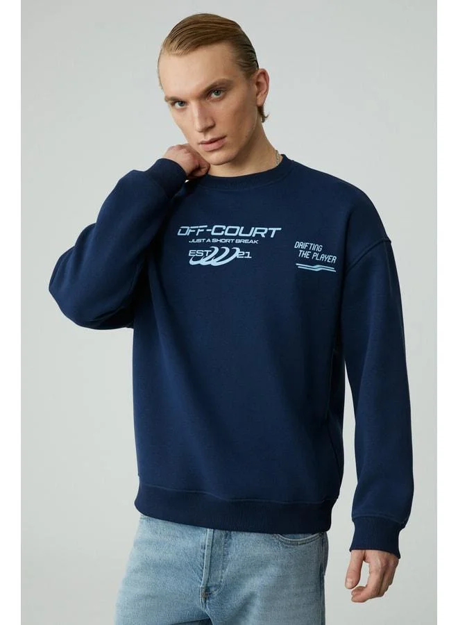 GRIMELANGE CASSY Men's Organic Cotton Ultra-Soft Print-Detail Navy Sweatshirt.