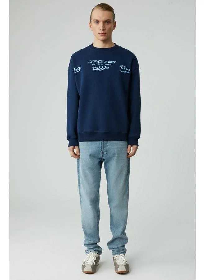 GRIMELANGE CASSY Men's Organic Cotton Ultra-Soft Print-Detail Navy Sweatshirt.