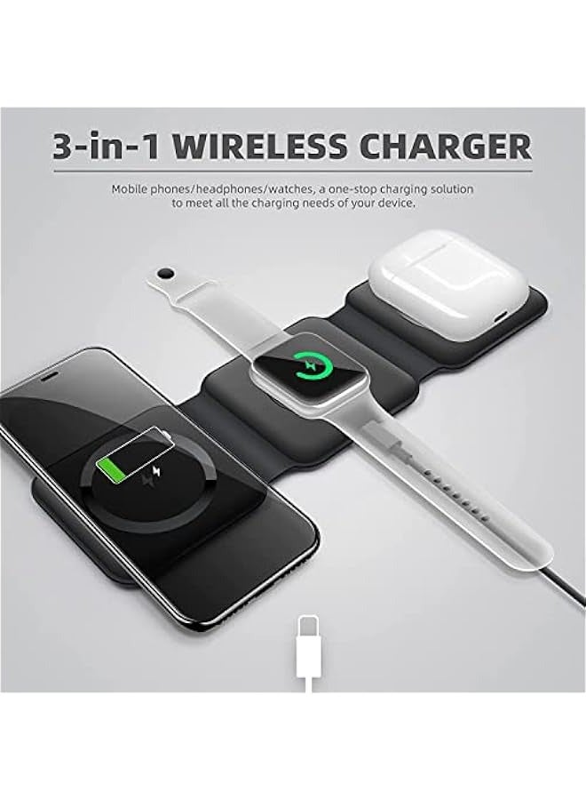 ميكسد بادوم شاحن لاسلكي 3 في 1، قاعدة شحن مغناطيسية قابلة للطي، قاعدة شحن لاسلكية سريعة (اسود) - Image 2