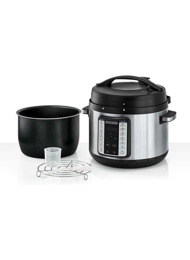 BLACK&DECKER Smart Steam Pot 1350W, 9-in-1 Electric Pressure Cooker, 10L Capacity, 14 Smart Programs, Digital LED Display, Non-Stick, Keep Warm, Dual Purpose Steam Release  - Image 2
