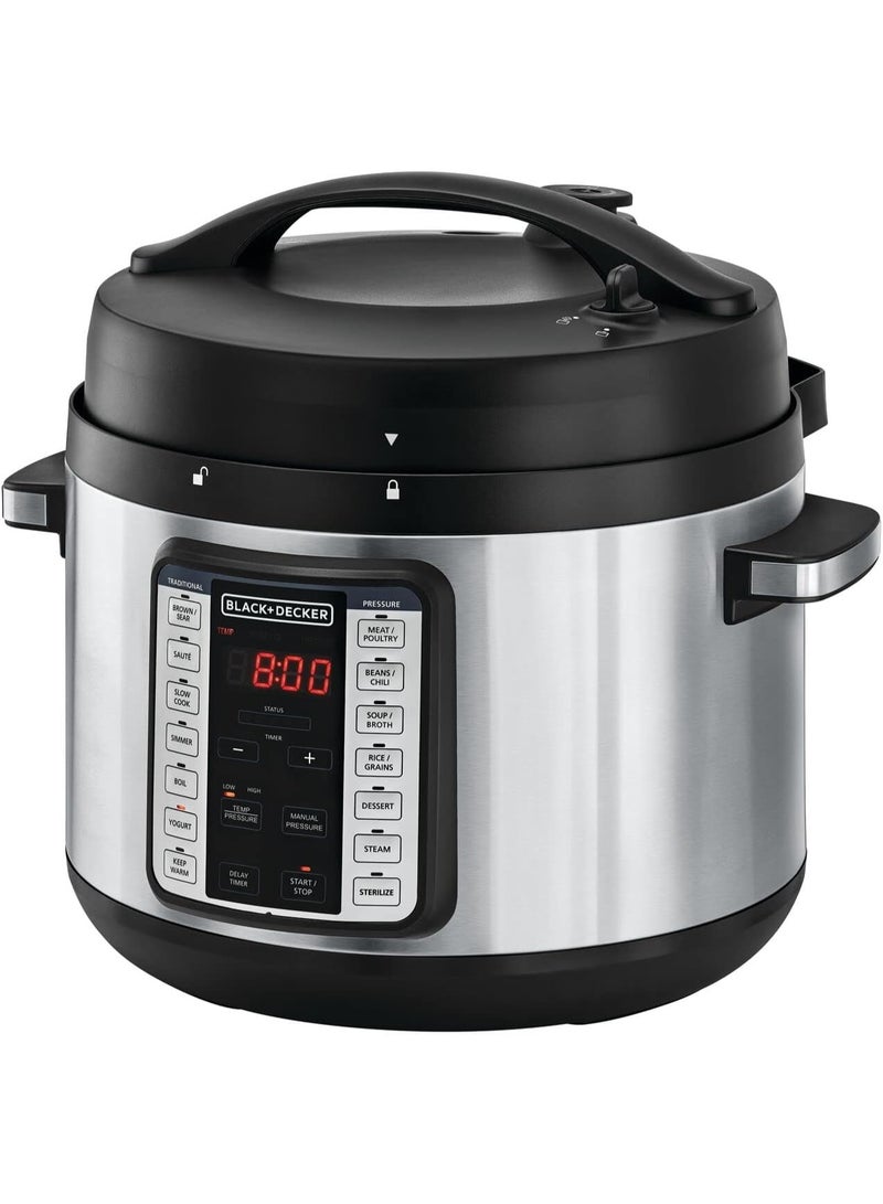 BLACK&DECKER Smart Steam Pot 1350W, 9-in-1 Electric Pressure Cooker, 10L Capacity, 14 Smart Programs, Digital LED Display, Non-Stick, Keep Warm, Dual Purpose Steam Release  - Image 1