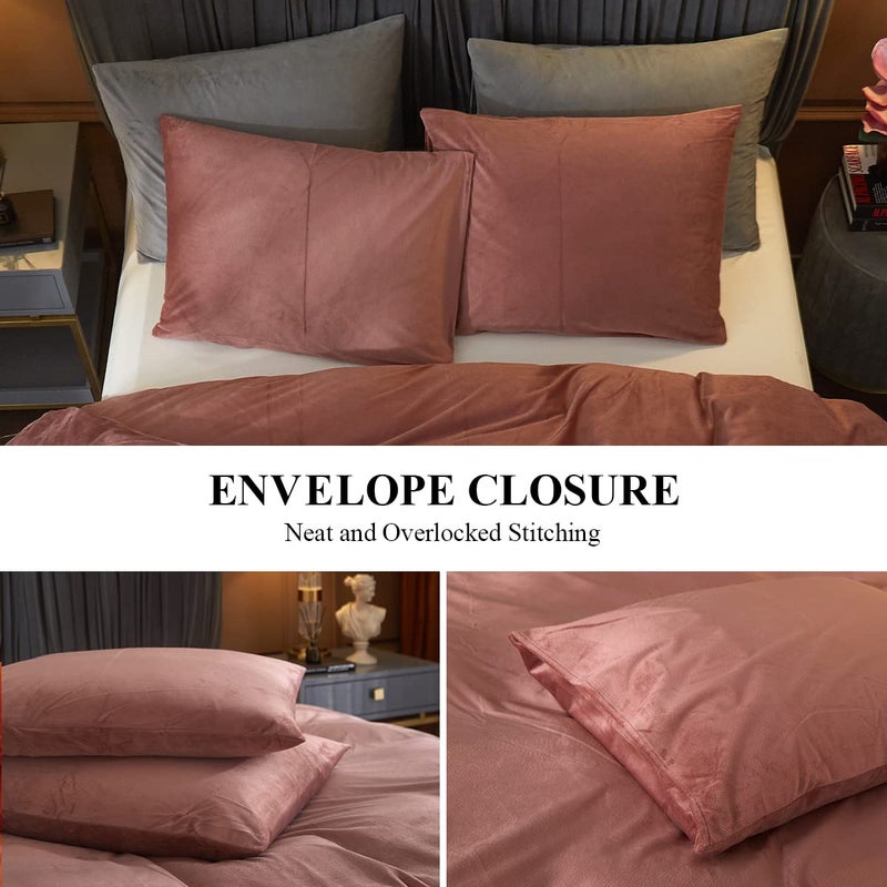 Ivellow Velvet Duvet Cover Queen Size 3 Pcs Flannel Blush Pink Duvet Cover Queen Velvet Comforter Cover Bedding Set Ultra Soft Cozy Solid Luxury Velour Duvet Cover Set Zipper Closure Corner Ties - Image 4