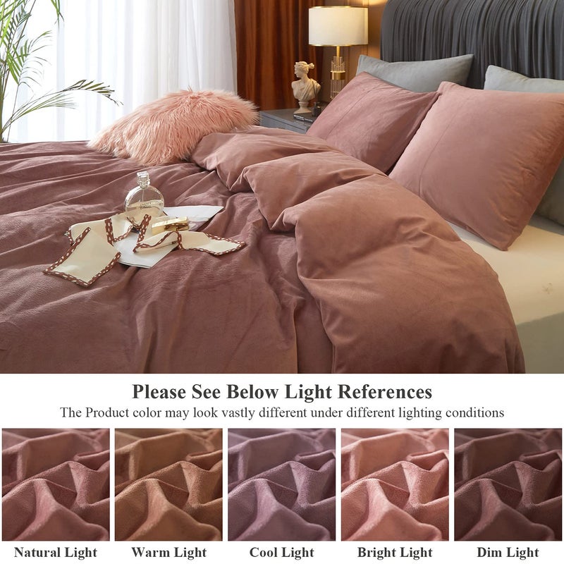 Ivellow Velvet Duvet Cover Queen Size 3 Pcs Flannel Blush Pink Duvet Cover Queen Velvet Comforter Cover Bedding Set Ultra Soft Cozy Solid Luxury Velour Duvet Cover Set Zipper Closure Corner Ties - Image 5