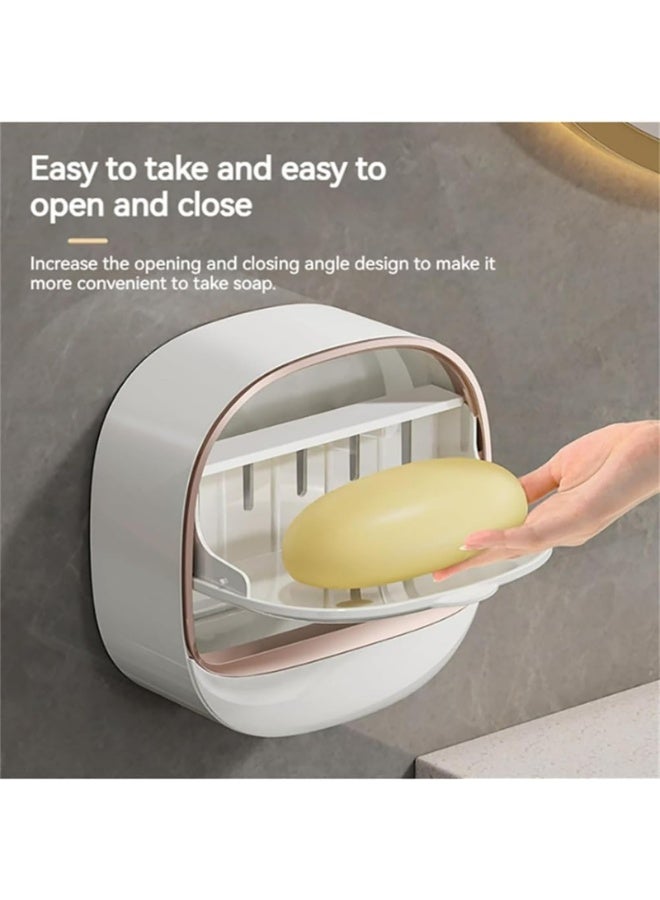 سكينة حامل صابون حائطي مقاوم للماء، صينية تصريف، صندوق صابون، حافظة صابون متينة من مادة ABS، حافظة لحفظ الصابون، غطاء قلاب بتصميم مقاوم للغبار، للحمام والدش والمطبخ (أبيض وأخضر) - Image 3