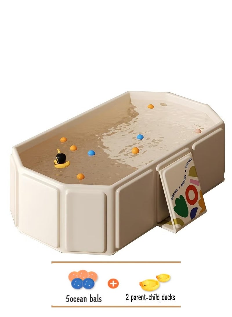 حوض استحمام قابل للطي للأطفال، حوض استحمام للأطفال، قاعدة غير قابلة للانزلاق، مع نظام درجة حرارة ثابتة، مناسب للأطفال من سن 0 إلى 5 سنوات، ضروري للسفر، يمكن استخدامه في الداخل أو الخارج، سهل التخزين، عبوة هدايا ألعاب مجانية (5 كرات محيطية، 2 بط للوالدين والطفل، 1 كبيرة و1 صغيرة) - Image 1