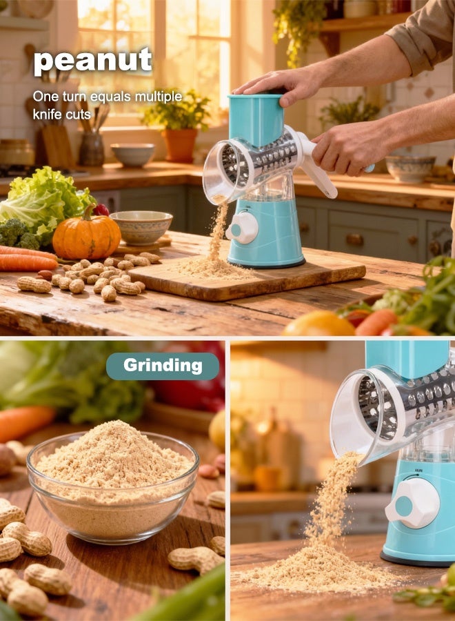 Rotary Cheese Grater Vegetable Slicer Kitchen Grater with 3 Interchangeable Stainless Steel Roller Blades for Cheese Vegetable Fruit Nuts - Image 2