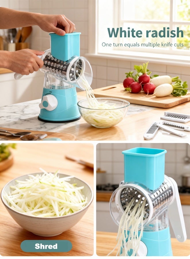 Rotary Cheese Grater Vegetable Slicer Kitchen Grater with 3 Interchangeable Stainless Steel Roller Blades for Cheese Vegetable Fruit Nuts - Image 4