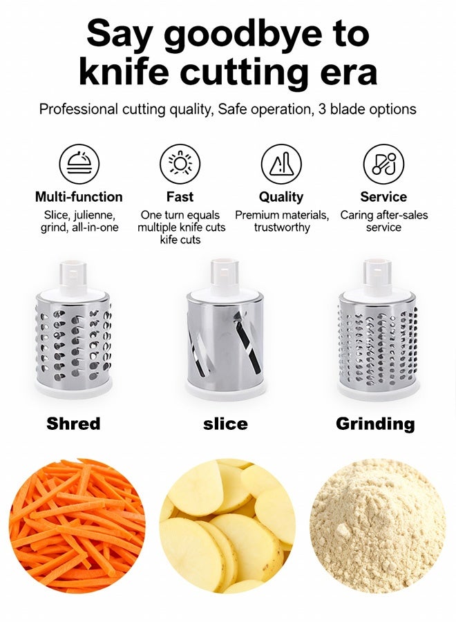 Rotary Cheese Grater Vegetable Slicer Kitchen Grater with 3 Interchangeable Stainless Steel Roller Blades for Cheese Vegetable Fruit Nuts - Image 5