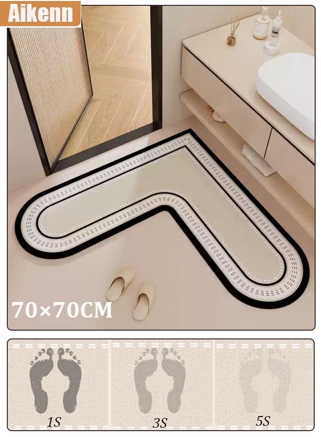 Aikenn Aikenn L-Shape Diatom Mud Floor Mat Kitchen Floor Mats Rugs Cushion Floor Carpet Waterproof Oil Resistant Soft and Absorbent Bath Rugs Non-Slip Quick Drying Floor Bath Tub Mat For Kitchen Floor Office Sink Laundry 70×70CM  - Image 1