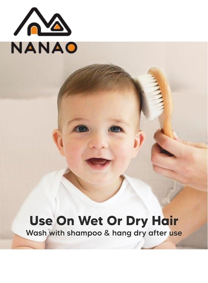 NANAO 2 Piece Baby Hair Brush and Comb Set for Newborn - Wooden Baby Hair Brush Set with Soft Goat Bristle, Baby Brush and Comb Set Girl, Boy, Toddler Cradle Cap Brush (Round, Walnut) - Image 5