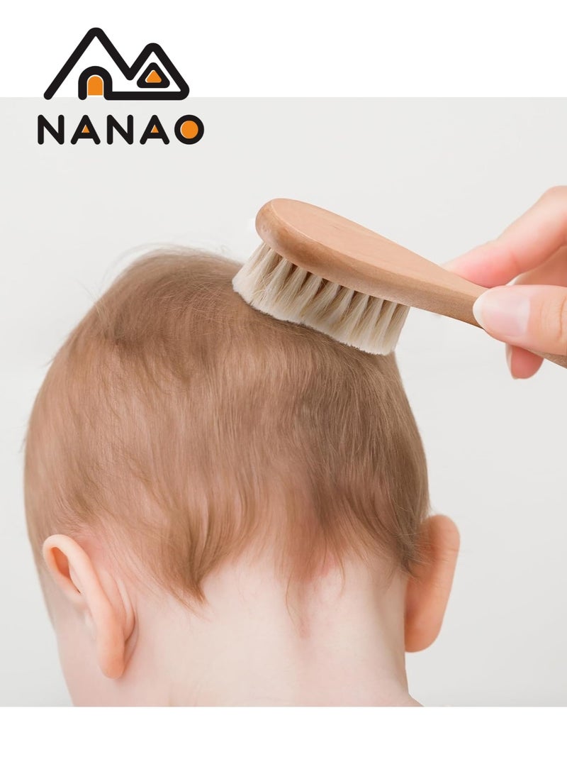 NANAO 2 Piece Baby Hair Brush and Comb Set for Newborn - Wooden Baby Hair Brush Set with Soft Goat Bristle, Baby Brush and Comb Set Girl, Boy, Toddler Cradle Cap Brush (Round, Walnut) - Image 4