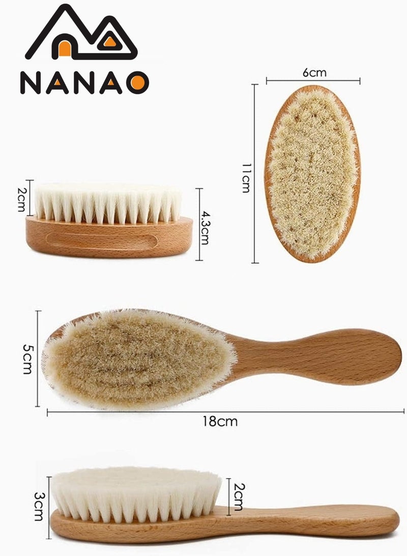 NANAO 2 Piece Baby Hair Brush and Comb Set for Newborn - Wooden Baby Hair Brush Set with Soft Goat Bristle, Baby Brush and Comb Set Girl, Boy, Toddler Cradle Cap Brush (Round, Walnut) - Image 3