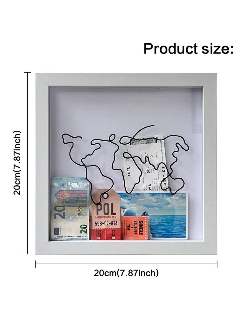 Generic - Travel Box for Memories, Adventure Archive Box, Small Shadow Box Frame, Travel Shadow Box with Slot Map, Travel Ticket Memory Box, World Map and Plane Design for Every Souveni, 8 in - Image 1