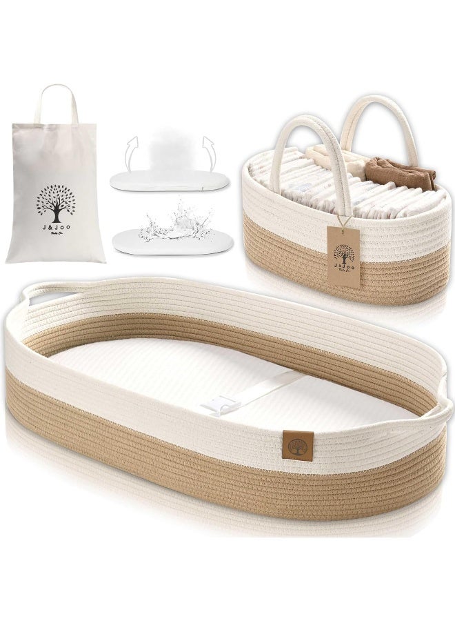 JJOO J&JOO Baby Changing Basket includes Diaper Caddy - Breathable & Waterproof Dual-Cover, Portable, Changing Pad for Dresser & Changing Table, Gift for Baby Shower, Cotton Rope Basket for Baby - Image 1