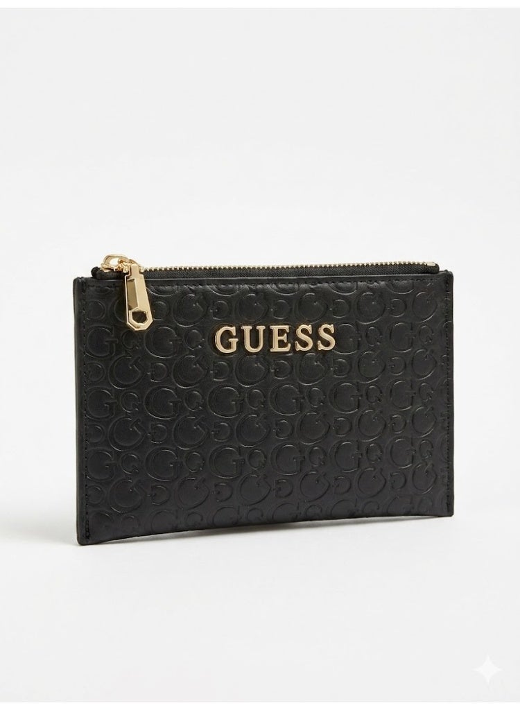 Women’s Leather Pouch Wallet – Slim Zipper Wallet – Black Elegant Coin & Card Holder