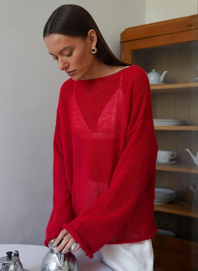 YUNIQEE Red Acrylic Pullover Sweater for Women - Image 3
