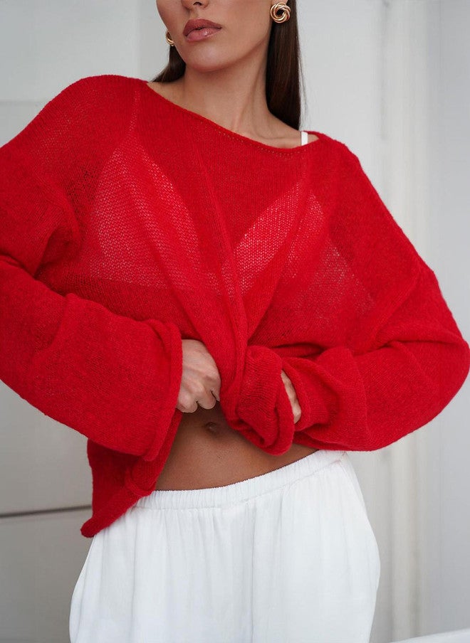 YUNIQEE Red Acrylic Pullover Sweater for Women - Image 2