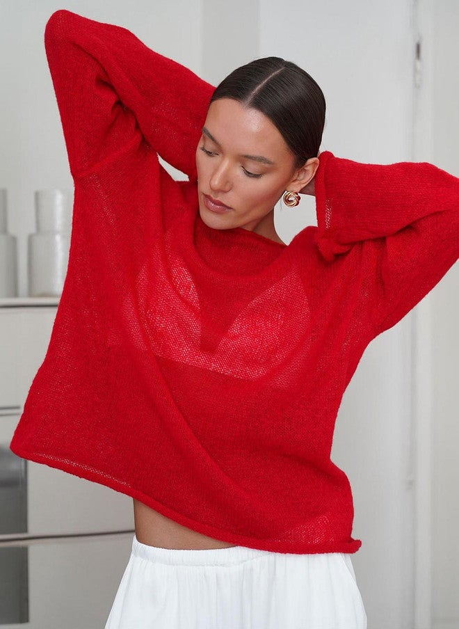 YUNIQEE Red Acrylic Pullover Sweater for Women - Image 1