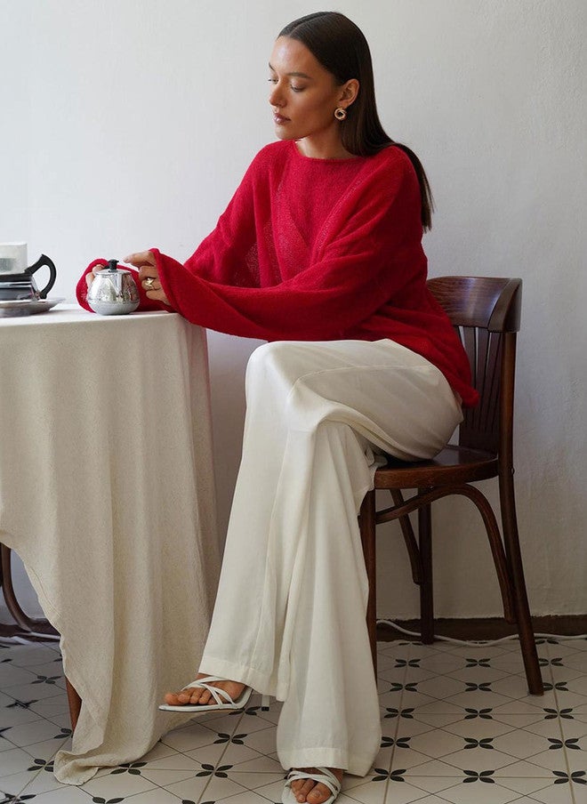 YUNIQEE Red Acrylic Pullover Sweater for Women - Image 4