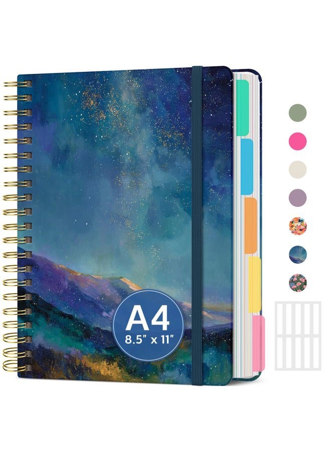 Taja Large Spiral Lined Notebooks for Work With Removable Dividers & Tabs, 8.5"x11" Hardcover 5 Subject Notebook for Note Taking & Organizer, A4 College Ruled Journal for Women & Writing, Starlit Peaks - Image 1