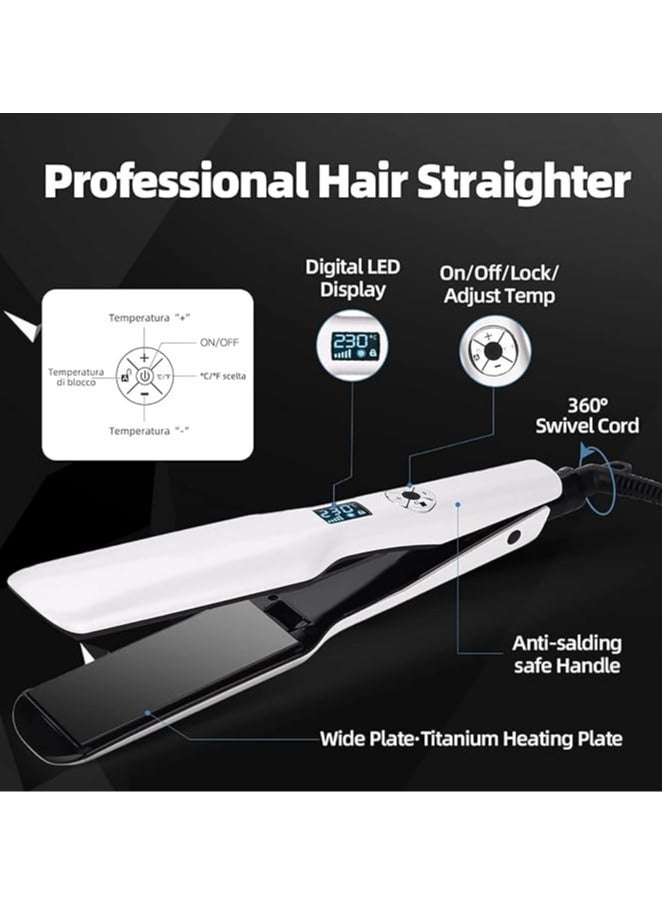 general Women's Hair Straightener Wide Board, Ceramic Hairstylist, 12 Speed Adjustable Flat Iron LED Display Dual Voltage Hair Styler, Quick Heating Hair Styling Tool - Image 2