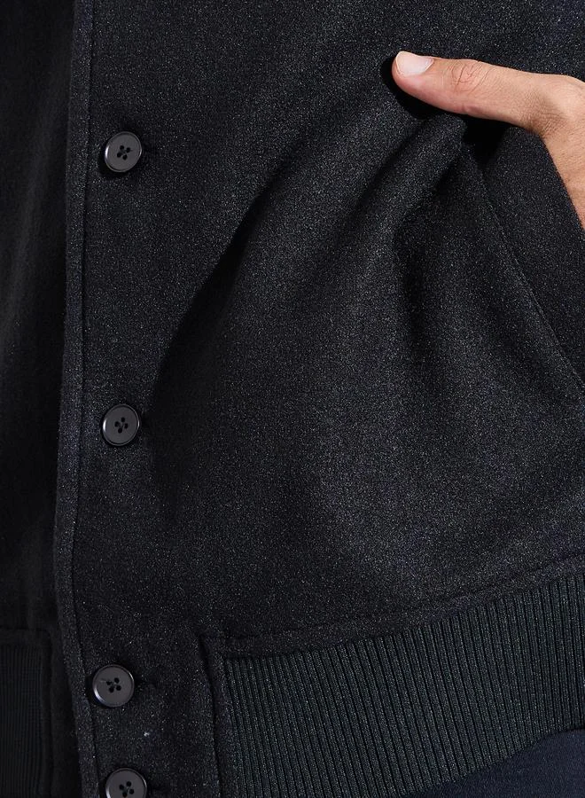 Styli  Black Solid Button-Up Jacket for Men | Best Price UAE