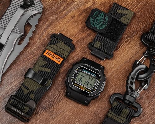 DAVILANE 16MM Nylon Watch Band Compatible with G-Shock DW-5600/6900/5700/8900,GW-M5610/6900,GD-100/110/120/350/GM-2100/GA2100/GA-B2100, Military Patches Design, Quick Release Outdoor Watch Strap for Men Women - Image 2