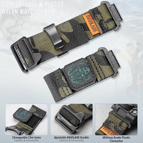 DAVILANE 16MM Nylon Watch Band Compatible with G-Shock DW-5600/6900/5700/8900,GW-M5610/6900,GD-100/110/120/350/GM-2100/GA2100/GA-B2100, Military Patches Design, Quick Release Outdoor Watch Strap for Men Women - Image 3