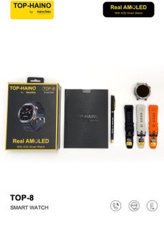 Haino Teko TOP 8 Real AMOLED Display with AOD Smart Watch 3 Pair Straps Wireless Charger for Gents  - Image 3