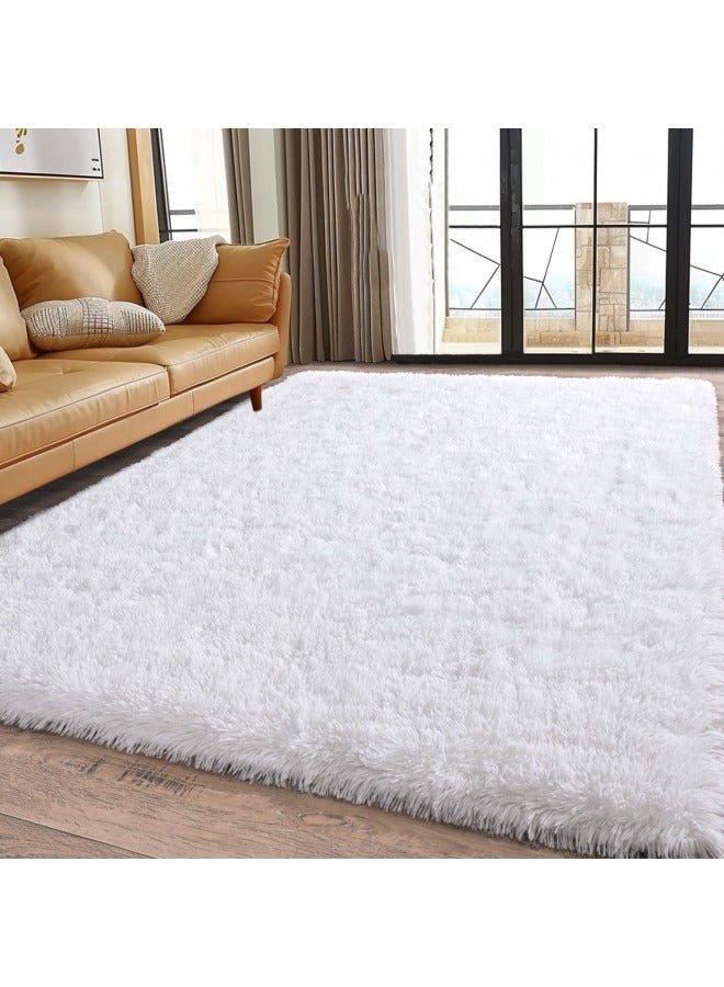 جيجيرو سجاد كبير الحجم لغرفة المعيشة، سجادة بيضاء ناعمة للغاية ذات وبر كبير لغرفة النوم أو الحضانة، سجادة بيضاء ناعمة وحديثة - Image 1