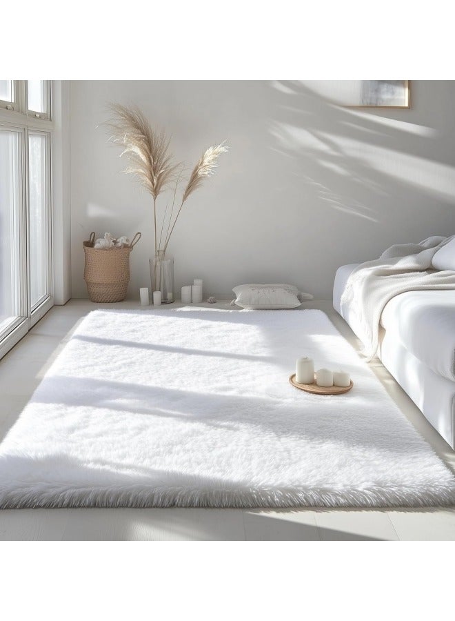 جيجيرو سجاد كبير الحجم لغرفة المعيشة، سجادة بيضاء ناعمة للغاية ذات وبر كبير لغرفة النوم أو الحضانة، سجادة بيضاء ناعمة وحديثة - Image 2