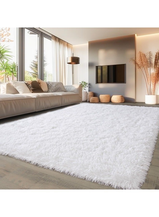 جيجيرو سجاد كبير الحجم لغرفة المعيشة، سجادة بيضاء ناعمة للغاية ذات وبر كبير لغرفة النوم أو الحضانة، سجادة بيضاء ناعمة وحديثة - Image 3