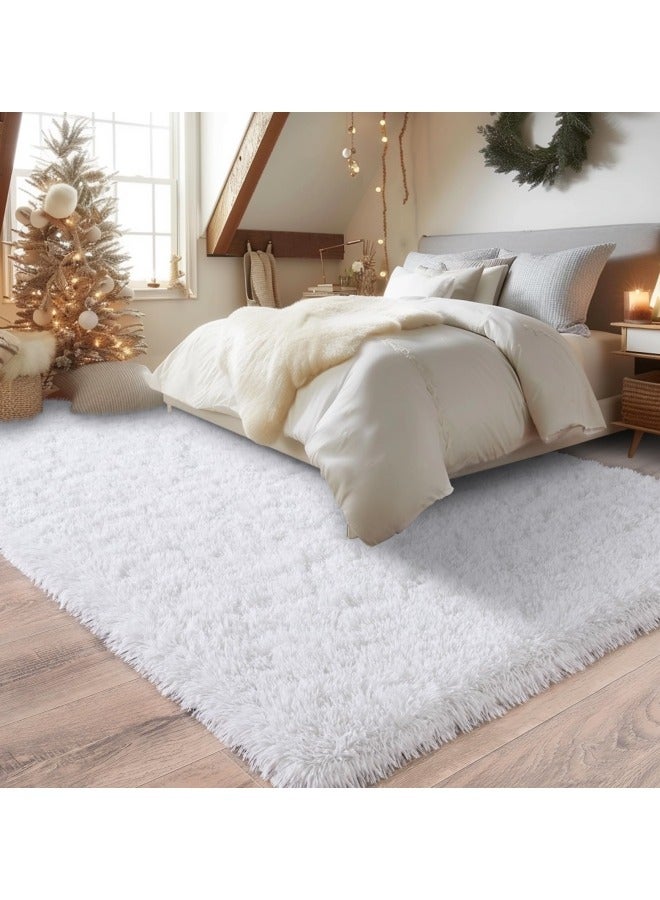 جيجيرو سجاد كبير الحجم لغرفة المعيشة، سجادة بيضاء ناعمة للغاية ذات وبر كبير لغرفة النوم أو الحضانة، سجادة بيضاء ناعمة وحديثة - Image 5