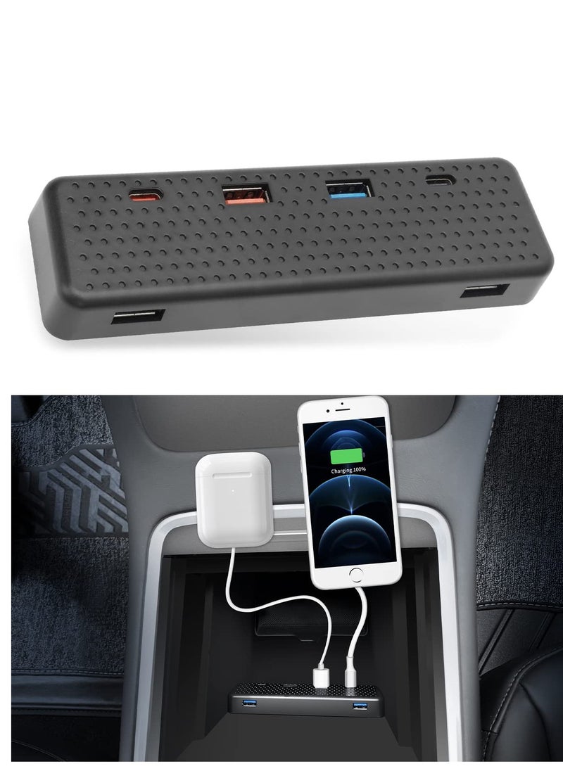 KASTWAVE - 6 in 1 USB Hub Accessories Docking Station for Tesla 2021 2022 Model Y 3 , Car Accessories of Center Console Smart Sensor Provides Charging & Data Transfer for Smart Phones, Game Controller - Image 1