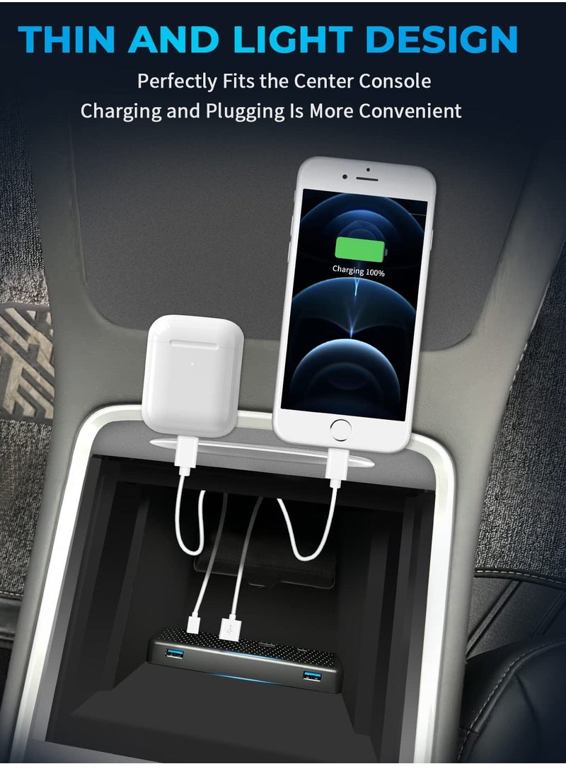 KASTWAVE - 6 in 1 USB Hub Accessories Docking Station for Tesla 2021 2022 Model Y 3 , Car Accessories of Center Console Smart Sensor Provides Charging & Data Transfer for Smart Phones, Game Controller - Image 1