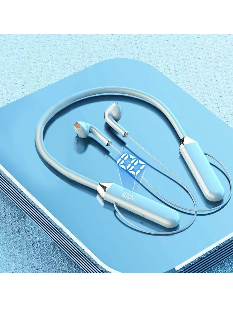 Generic New Digital Display Bluetooth Headphones Neck-mounted Sports Noise Canceling Neck-mounted Ultra-Long Standby Universal Headphones (Blue)  - Image 2