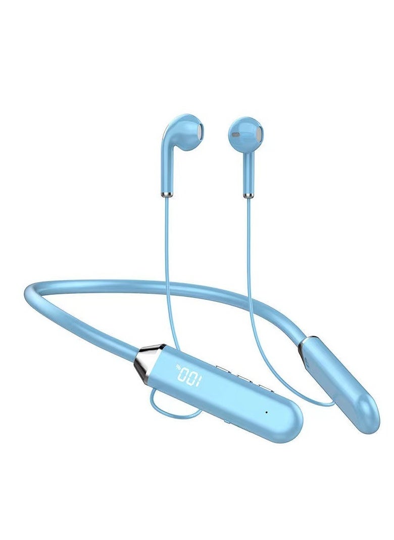 Generic New Digital Display Bluetooth Headphones Neck-mounted Sports Noise Canceling Neck-mounted Ultra-Long Standby Universal Headphones (Blue)  - Image 1